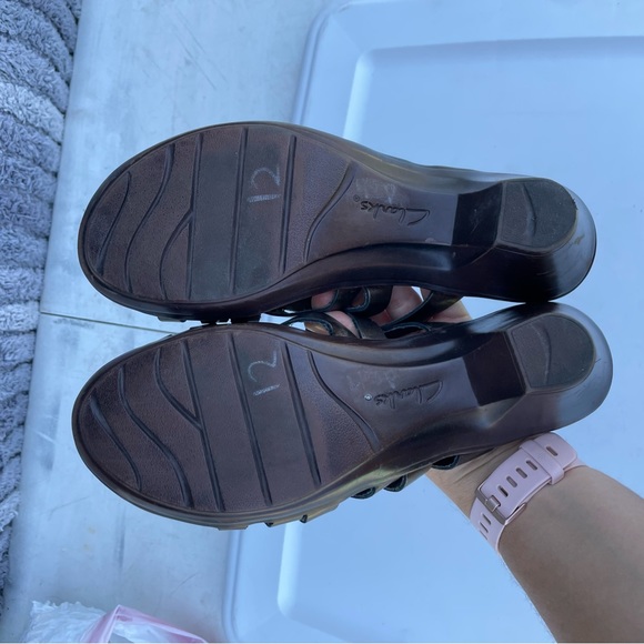 Clarks Bendables Bronze Metallic  Leather 9M Heel Slip On Sandal Shoe Mule - Picture 6 of 9